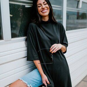 Dressed in Lala Lala Icon Mock Neck Top in Black NWT Size L